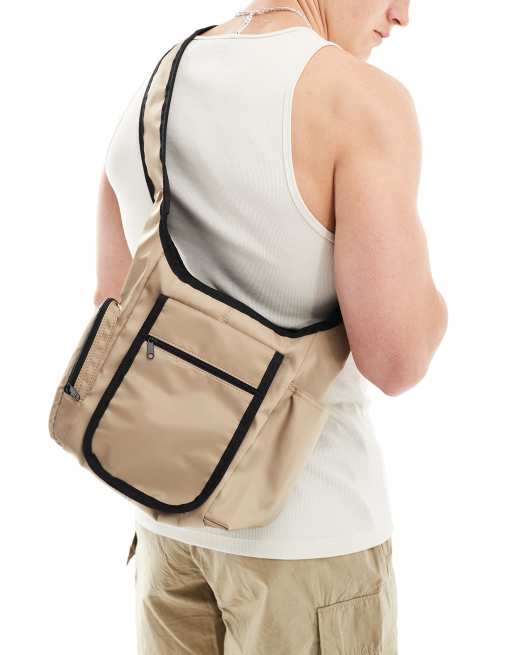 ASOS DESIGN – Szarobeżowa torba crossbody z kontrastowymi detalami