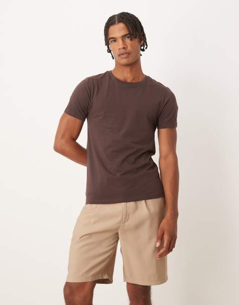 ASOS DESIGN straight fit linen look chino short in stone