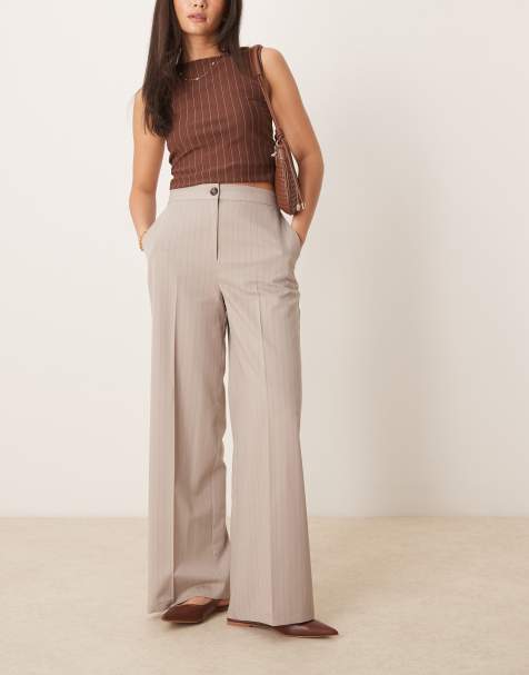 ASOS DESIGN – Szarobeżowe dopasowane spodnie o luźnym kroju w paski - view 1