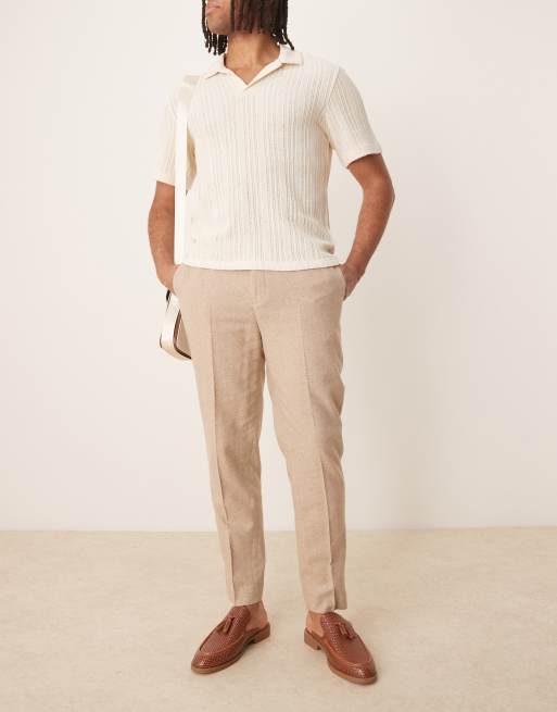 ASOS DESIGN – Szarobeżowe eleganckie spodnie o zwężanym kroju z domieszką wełny
