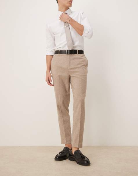 ASOS DESIGN – Szarobeżowe eleganckie spodnie o zwężanym kroju z domieszką wełny - view 1