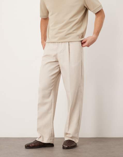 ASOS DESIGN smart pleated wide leg trousers with wool in stone