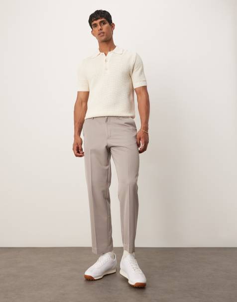 ASOS DESIGN smart tapered cropped trousers in dark stone