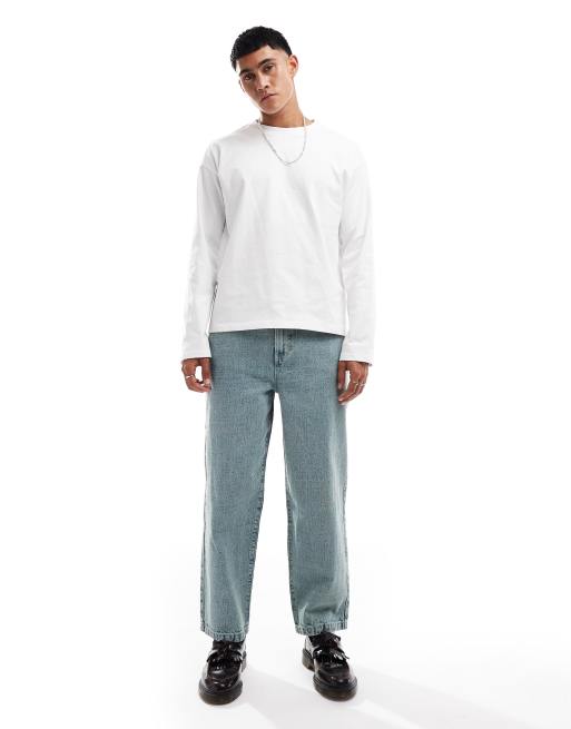 ASOS DESIGN – Szarobeżowe jeansy z baryłkowymi nogawkami i efektem sprania