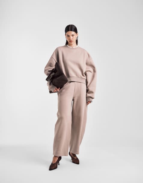 ASOS DESIGN – Szarobeżowe joggersy z baryłkowymi nogawkami ze szczotkowanym wykończeniem - view 1