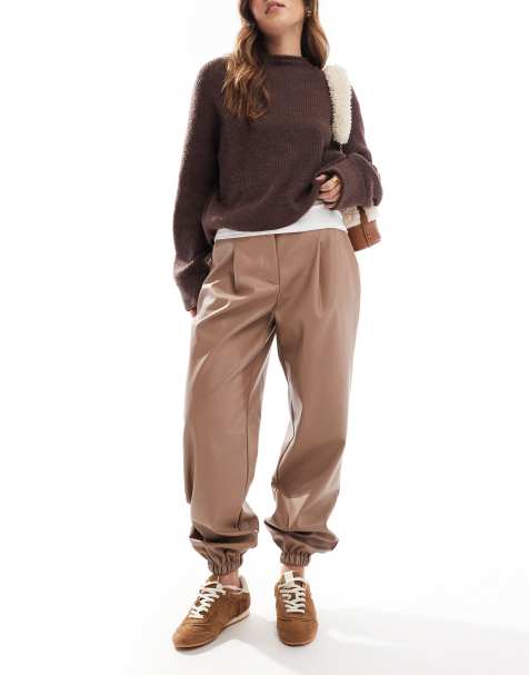 ASOS DESIGN faux leather jogger in mink