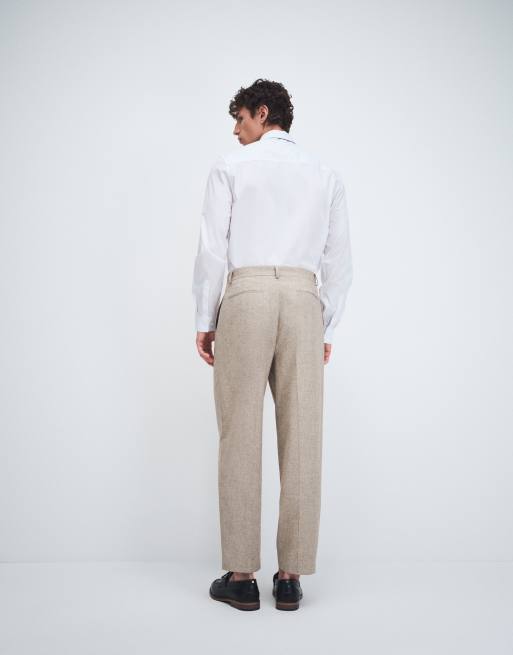 ASOS DESIGN – Szarobeżowe luźne spodnie garniturowe z domieszką lnu, 4 z 9