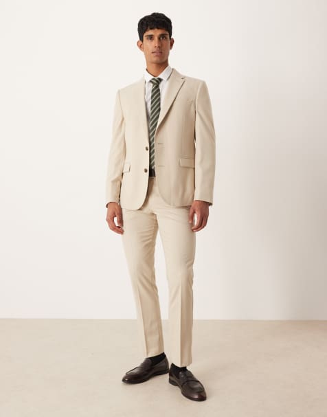 ASOS DESIGN slim suit trouser in stone flannel