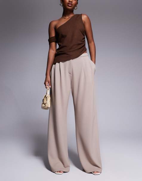 ASOS DESIGN pleat front wide leg trouser in stone