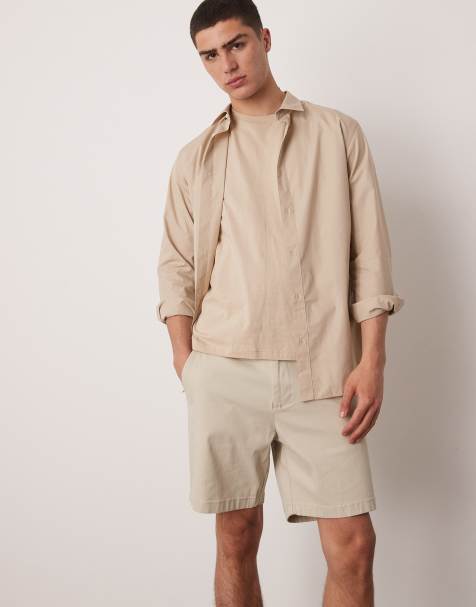 ASOS DESIGN skinny mid length chino shorts in stone