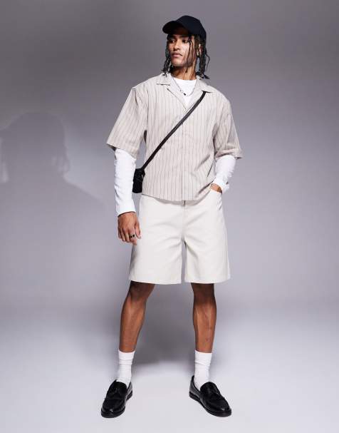 ASOS DESIGN mid length shorts in stone