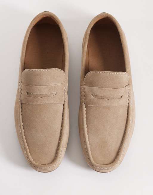 ASOS DESIGN – Szarobeżowe zamszowe loafersy penny, 3 z 4