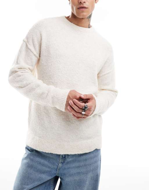 ASOS DESIGN – Szarobeżowy luźny sweter z fakturowanej lekkiej dzianiny