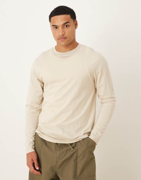 ASOS DESIGN – Szarobeżowy T-shirt premium o regularnym kroju z bawełny SUPIMA® z długimi rękawami - view 1