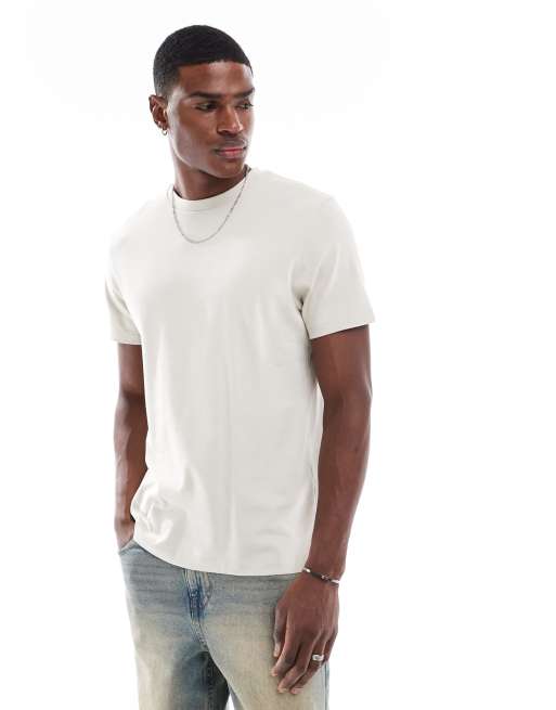 ASOS DESIGN – Szarobeżowy T-shirt z okrągłym dekoltem o gramaturze 240 g/m² 