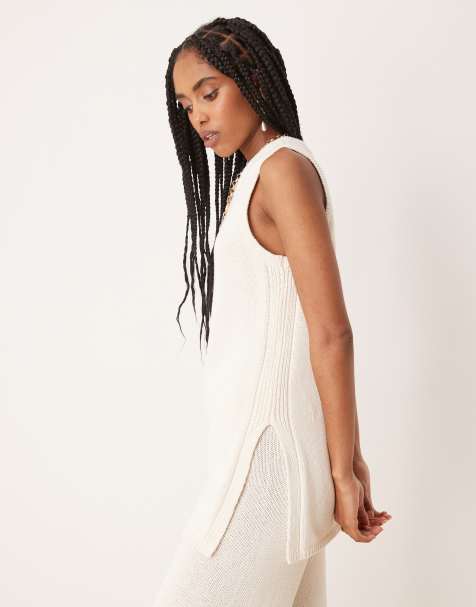 ASOS DESIGN co-ord heavyweight clean knit longline tank in stone