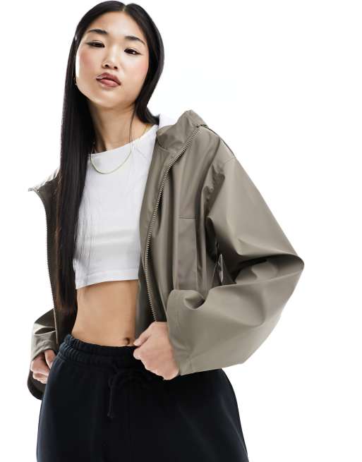 ASOS DESIGN – Szarobrązowa kurtka przeciwdeszczowa z kapturem o krótkim fasonie