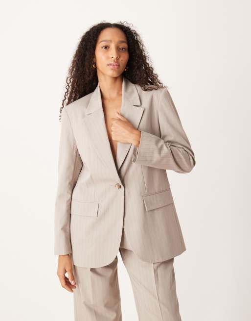 ASOS DESIGN – Szarobrązowa luźna marynarka w paski, część zestawu