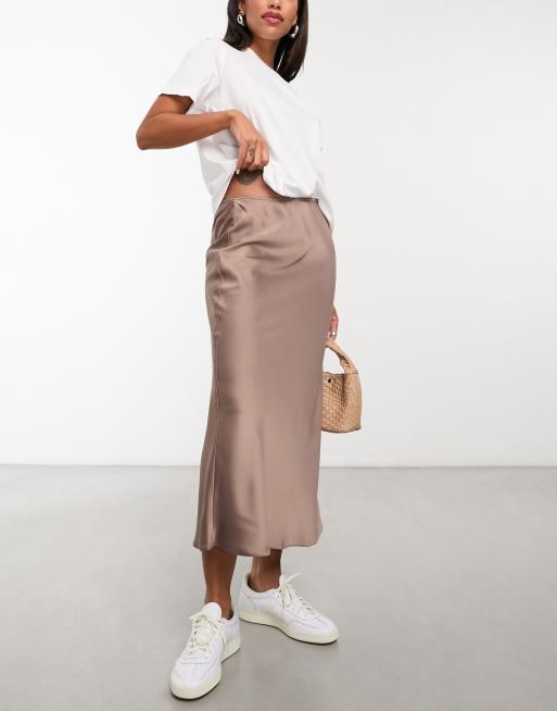 ASOS DESIGN – Szarobrązowa satynowa spódnica midi ze skosu, 4 z 4