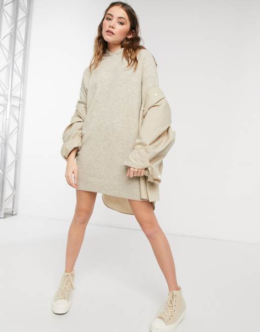 ASOS DESIGN – Szarobrązowa sukienka mini z kapturem