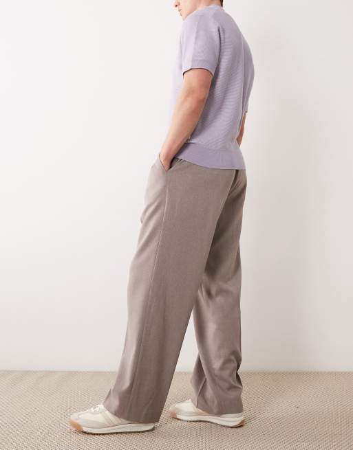 ASOS DESIGN – Szarobrązowe dopasowane wciągane spodnie z szerokimi nogawkami, 3 z 5