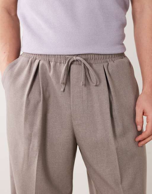 ASOS DESIGN – Szarobrązowe dopasowane wciągane spodnie z szerokimi nogawkami, 5 z 5