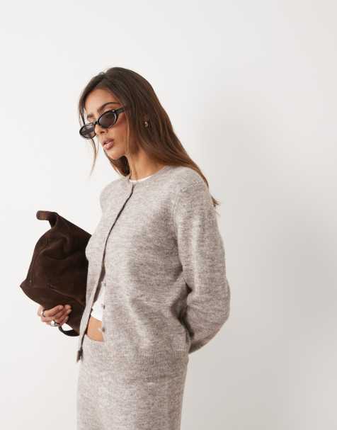 ASOS DESIGN – Szarobrązowy dopasowany kardigan z mieszanki wełny - view 1