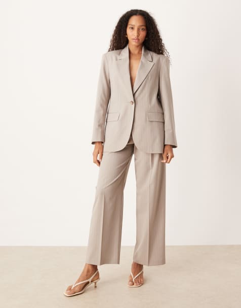 ASOS DESIGN – Szarobrązowy zestaw w paski: luźna marynarka i spodnie z zakładkami - view 1