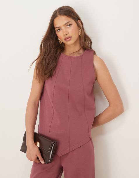 ASOS DESIGN co-ord interlock pointed hem top in dusky red