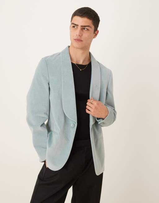 ASOS DESIGN – Szaroniebieska letnia marynarka o dopasowanym kroju z bawełnianego aksamitu