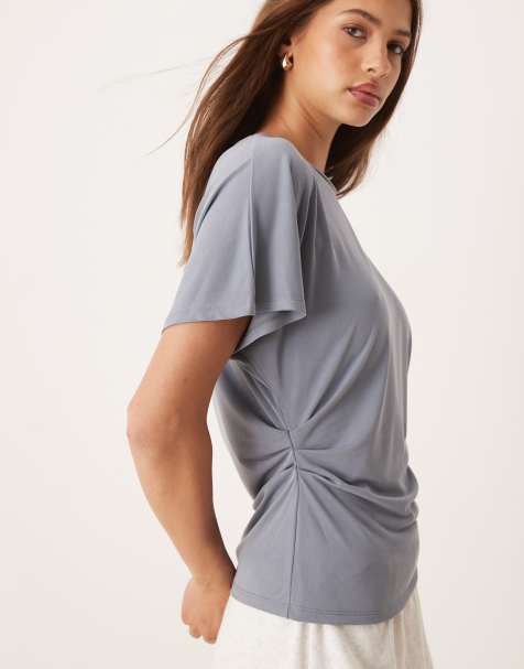 ASOS DESIGN modal short sleeve side cinch t-shirt in slate