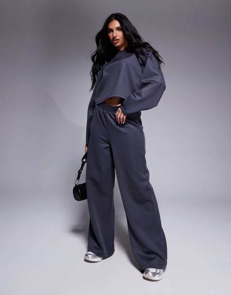 ASOS DESIGN wide leg jogger co ord in slate grey in scuba-style fabric