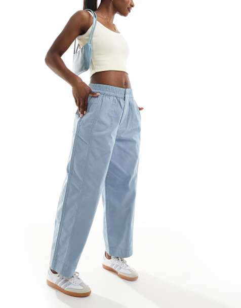 ASOS DESIGN laundered barrel pull on trousers in dusty blue