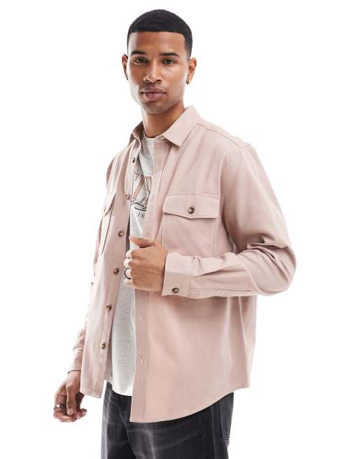 ASOS DESIGN – Szaroróżowa bawełniana koszula wierzchnia