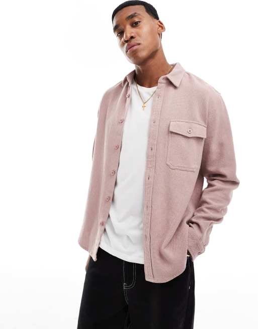 ASOS DESIGN – Szaroróżowa gruba koszula oxford