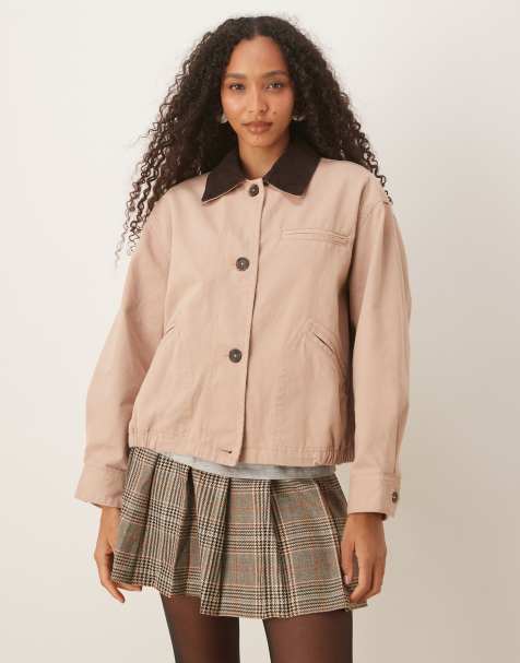 ASOS DESIGN bomber jacket with chocolate collar in dusty pink