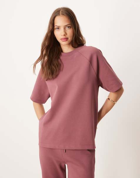 ASOS DESIGN co-ord interlock raglan t-shirt in dark rose