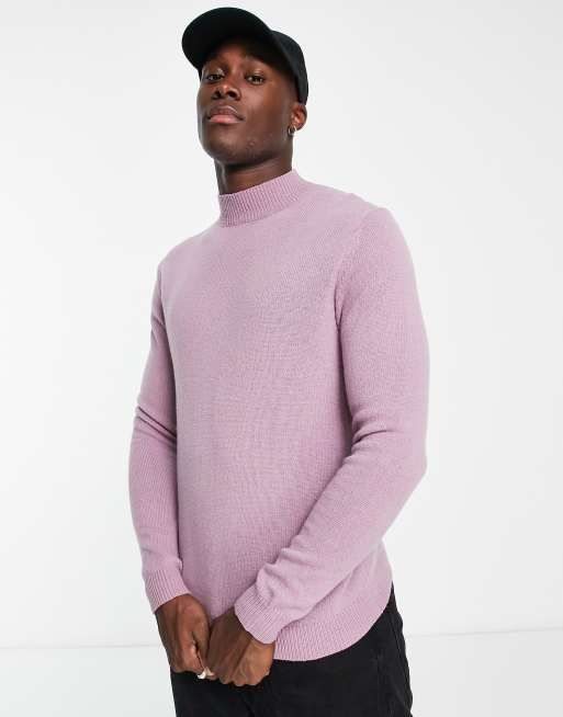 ASOS DESIGN – Szaroróżowy sweter z półgolfem z wełny jagnięcej
