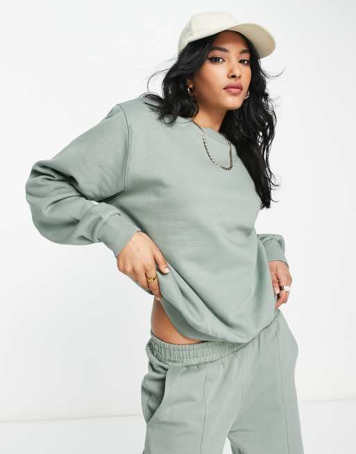ASOS DESIGN – Szarozielona bluza dresowa oversize z poduszkami na ramionach
