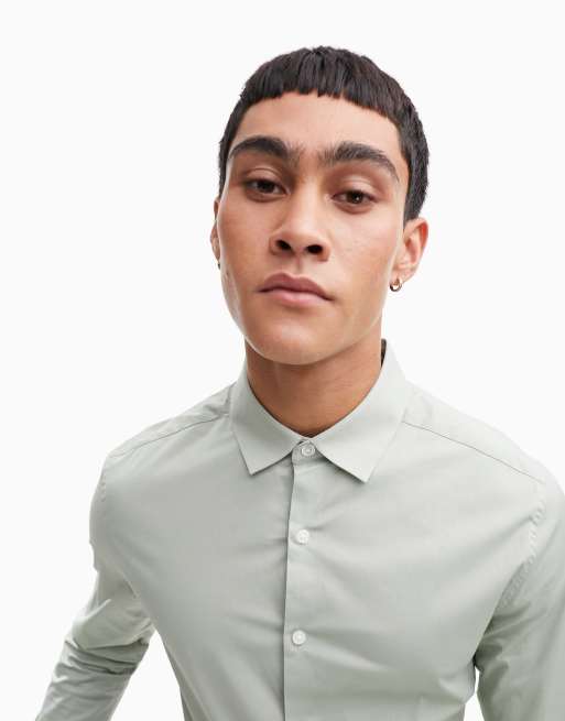 ASOS DESIGN – Szarozielona koszula o obcisłym kroju