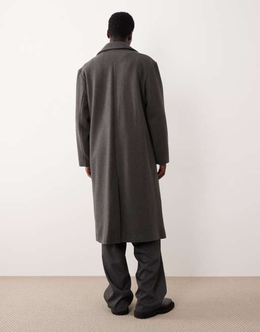 ASOS DESIGN – Szary długi płaszcz z imitacji wełny, 3 z 5