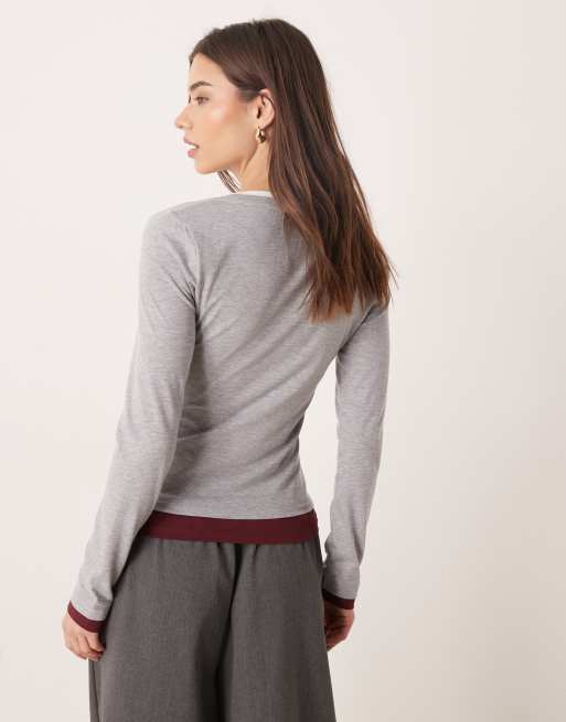ASOS DESIGN – Szary dwuwarstwowy top z dekoltem w kształcie litery U, 3 z 4