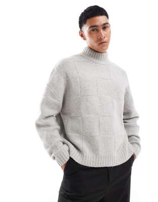 ASOS DESIGN – Szary dzianinowy sweter o pudełkowym kroju oversize z golfem - view 1