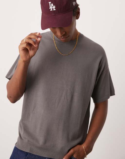 ASOS DESIGN – Szary dzianinowy T-shirt o luźnym kroju, część zestawu