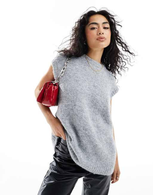 ASOS DESIGN – Szary dzianinowy top bez rękawów oversize z okrągłym dekoltem
