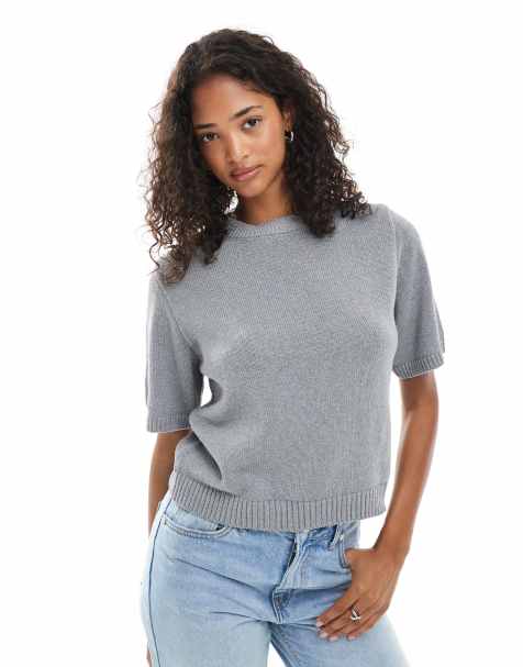 ASOS DESIGN knitted half sleeve top in grey