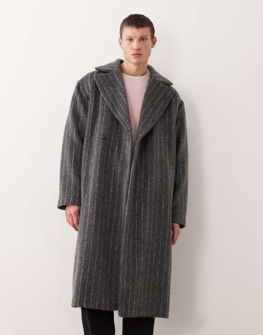ASOS DESIGN – Szary fakturowany płaszcz oversize z imitacji wełny w prążki, 2 z 5