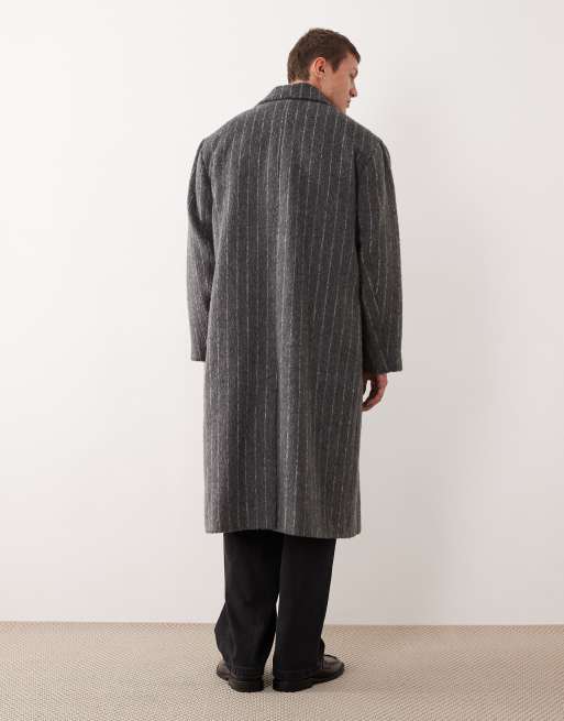 ASOS DESIGN – Szary fakturowany płaszcz oversize z imitacji wełny w prążki, 3 z 5