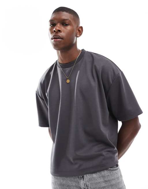 ASOS DESIGN – Szary gruby T-shirt o pudełkowym kroju oversize