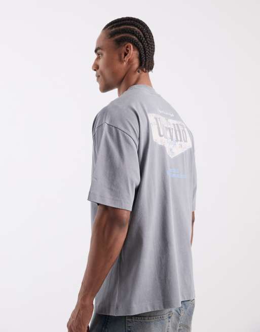 ASOS DESIGN – Szary gruby T-shirt oversize z grafiką z napisem , 5 z 5
